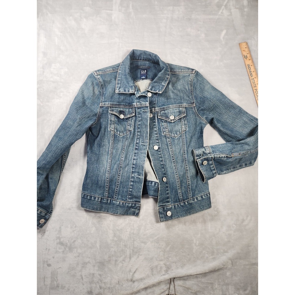 VTG GAP Jean Jacket Womens Size M Navy Blue Dark Wash Denim Button Front Jacket
